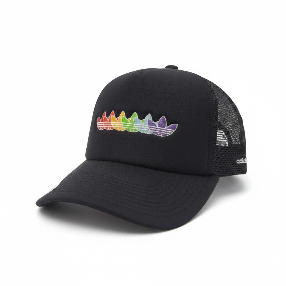Adidas Pride Love Unites Trucker Hat Black Rainbow Trefoil Mesh Snapback Cap